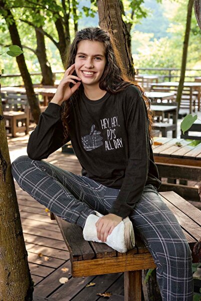 Aydoğan Women's Thermal Long Sleeve Pajama Set 30054 Black01
