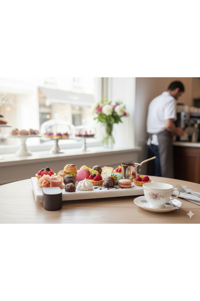 Davi Ahşap Marble Multi-Purpose Serving Tray - Natural Marble and Wooden Leg Presentation Tray