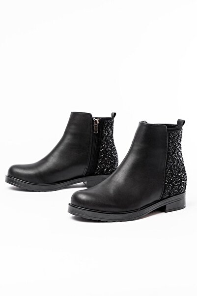 Aymood 165-212 Black Zippered Daily Women's Boots with Stone Accessories