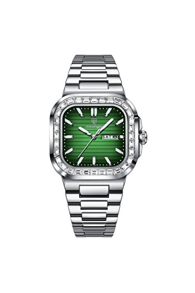 POEDAGAR Ceas casual elegant la modă, indici luminoși, oțel, argintiu, verde