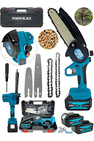 POWER BLACK ULTRA GÜÇLÜ 10 PİLLİ 2 BATARYALI 2 PALA 2 ZİNCİR DAL BUDAMA