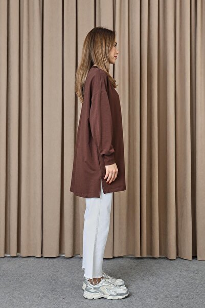 Puane Women's Shoulder Flower Printed Tunic - 10743Tun - Brown