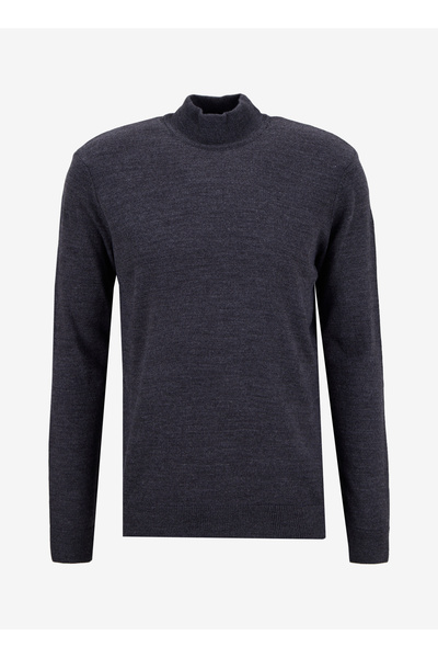 People By Fabrika Dik Yaka Basic Düz Antrasit Erkek Kazak PBF5WM-KZK9556