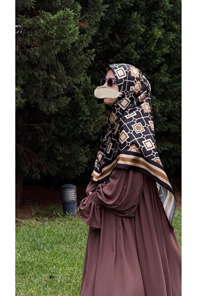 Qalortex Scarf Μεταξένιο μονόγραμμα κασκόλ-χρυσό