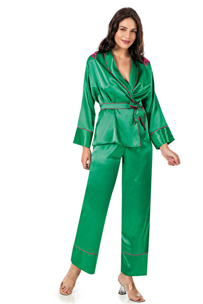 MOONGIRL KADIN SATEN YEŞİL PİJAMA TAKIM
