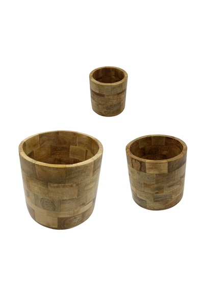 H&S collection Set de 3 măști de ghiveci din lemn de mango, – Dimensiuni 25,5x23 cm, 20x19,5 cm, 14,5x15 cm