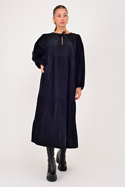 Park Moda 2261 LOVA V YAKA FİTİLLİ KADİFE ELBİSE