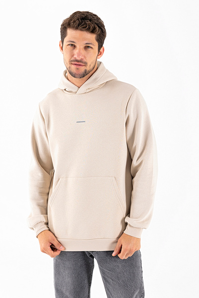 JB John Borners Ανδρικό φούτερ με τσέπες καγκουρό με κουκούλα με τύπωμα μπεζ - 25K 5281