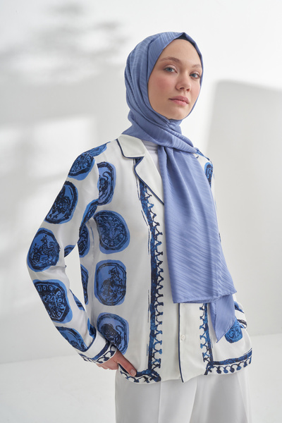 ARMANDA Nanya Jakar Line Pattern Shawl - Indigo