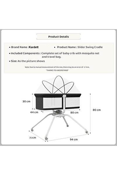 Kardett Baby Crib Pink, 4 in 1, Foldable and Portable, Co-Sleeping, Mosquito Net and Changing Table