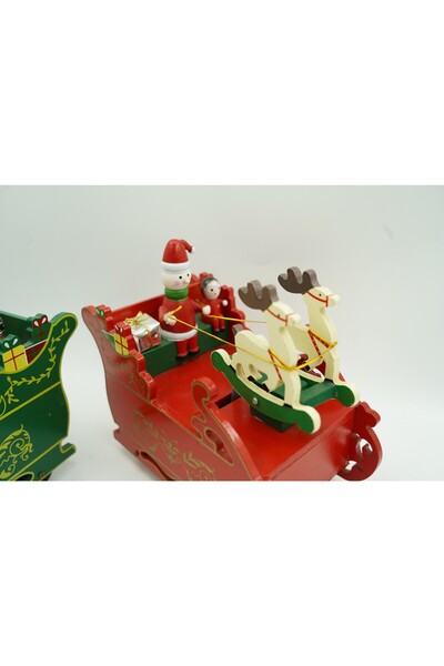 Flippy Decorated music box, Santa's Sleigh, Red, Wooden, 16 cm x 18.5 cm, Interior,