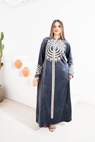 AFandina Soft velvet jalabiya with intricate embroidery and unparalleled elegance S-102