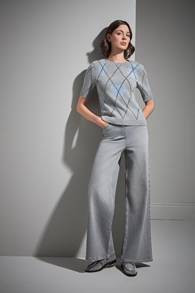 JOIN US Πλεκτό πουλόβερ με σχέδιο μπακλαβά με τύπωμα γκρι