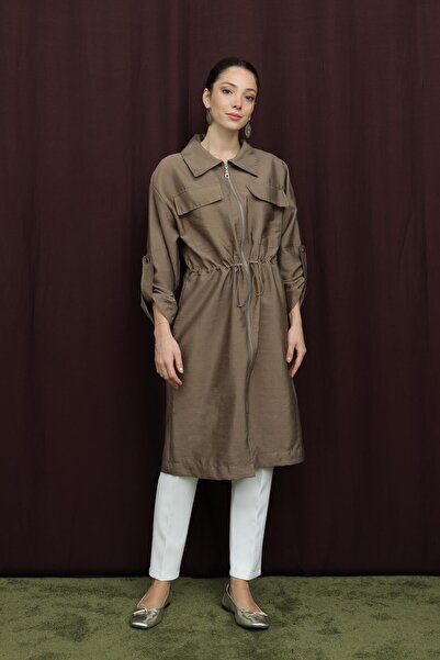 Puane Women's Pocket Detailed Waist Tunnel Cap - 15227Mnt - Mink