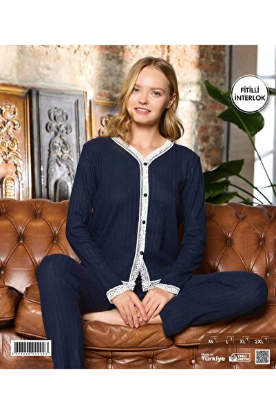 Hirazenmoda Women's Corded Fabric Interlock Pajamas Set Long Sleeve Comfortab...