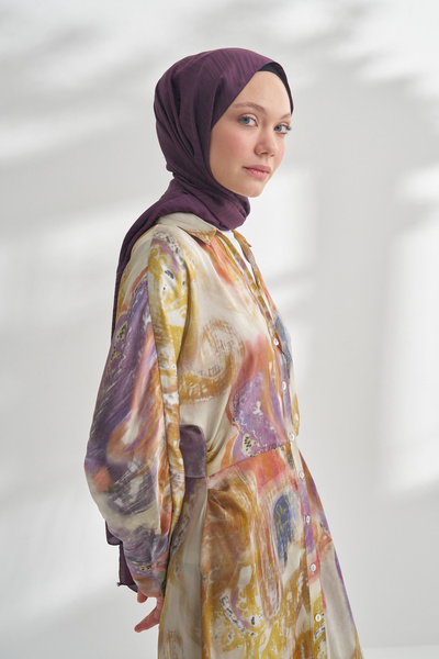 ARMANDA Nanya Jakar Line Patterned Shawl - Mürdüm