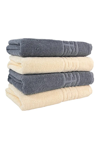 rotop Set of 4 Towels 50x90 cm Cotton 500 g/m² Greek Border Grey, Ivory