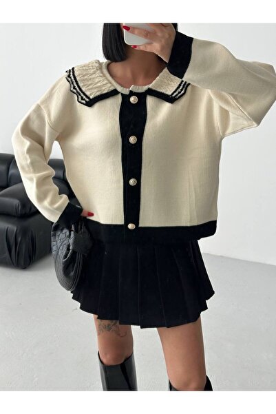 FancyWorld Apron Collar Buttoned Standard Size Knitwear Fabric Sweater