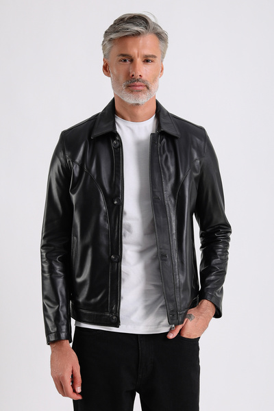 MQ Leather Maroquin Leather Stefan Men's Shirt Collar Leather Coat