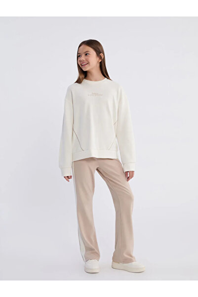 LC Waikiki Lcw Kids Ecru Crew Neck Girls' Sweatshirt and Leggings