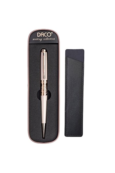 Daco Pink ballpoint pen, Daco, 1.0 mm tip + FLR leather case, metal body, gold accessories, Mountain Peony model