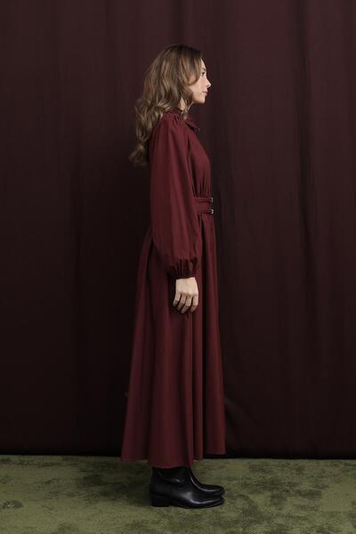Loreen Women's Double Belted Dress - 20700Elb - Burgundy
