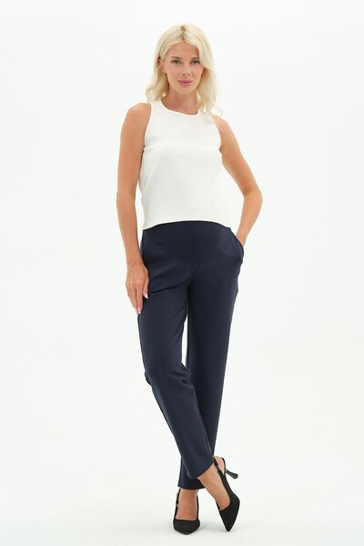 BUSA Maternity Flexible Abdominal Band Adjustable Waist Winter Mom Fit Classic Pants Dark Blue