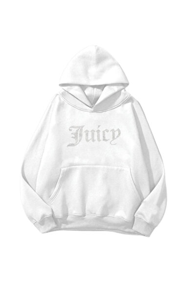 MOONBULL Women's Juicy Stone Printed Oversized Kangaroo Pocket Hooded Sweatshirt