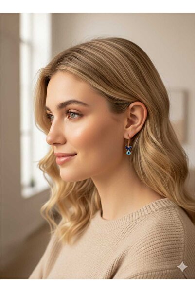 Papatya Silver 925 Ayar Özel Tasarım Safir Taşlı Kelebek Küpe.Nazarlı Kelebek...