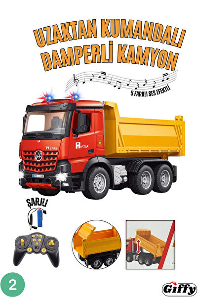 giffy Oyuncak Uzaktan Kumandalı 128 Cm Kule Vinç ve Damperli Kamyon Şarjlı Led Işıklı 2'li Set