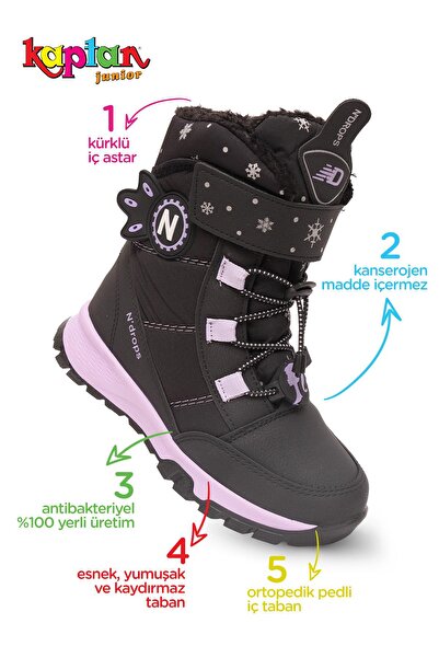 KAPTAN JUNIOR Girls' Fur-Lined Snow Boots with Rubber Soles Pndrk 650