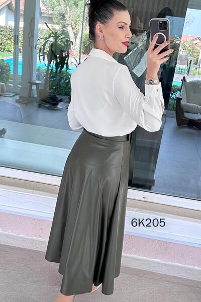 İnce Topuk Belted Leather Skirt 6K205