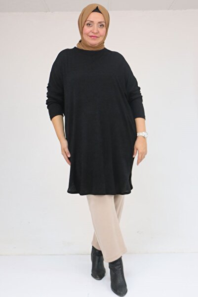 Eslina 58156 Plus Size Basic Mir Tunic - Black