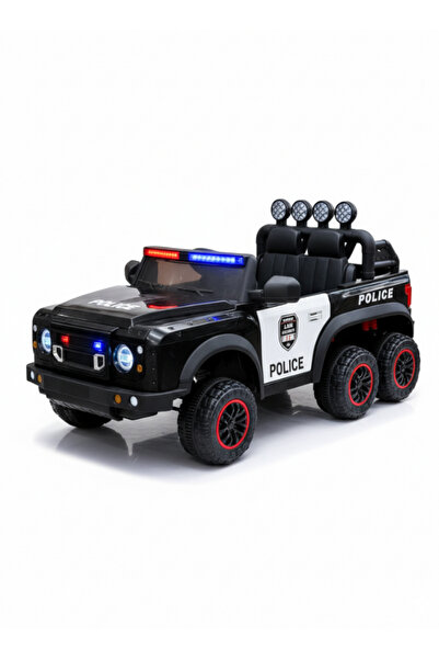 niyazi سيارة بوليس سداسي- سيارة اطفال كهربائية كبيرة شحن، 6 كفرات بإضاءة سيفتي وصوت وميكروفون