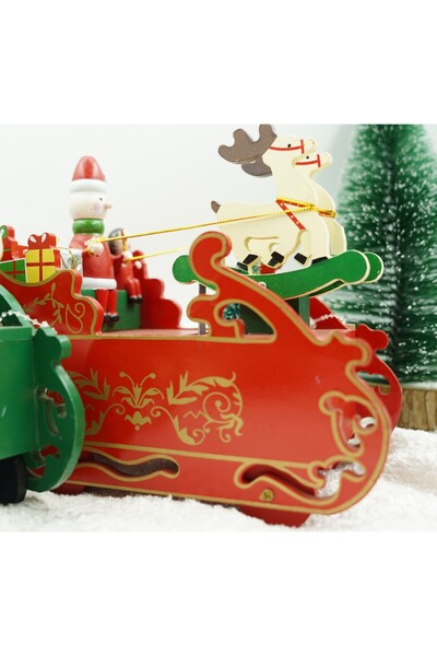 Flippy Decorated music box, Santa's Sleigh, Red, Wooden, 16 cm x 18.5 cm, Interior,
