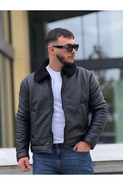 KINGAF Men's Full Fur Leather