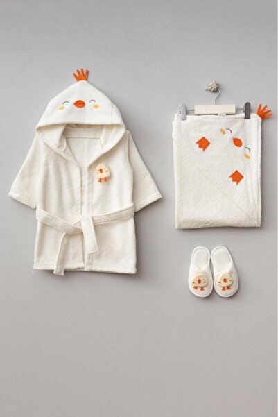 Bebitof 100% Cotton Chick Patterned Baby Bathrobe Set BBTF.EKR.30038