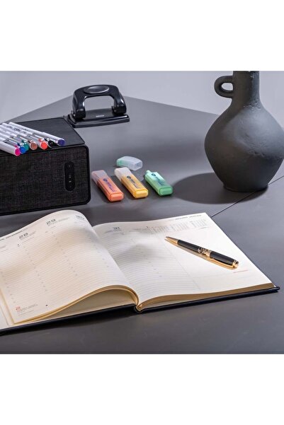 Daco Black ballpoint pen, Daco, 1.0 mm tip + FLR leather case, metal body, gold accessories, Deceba model