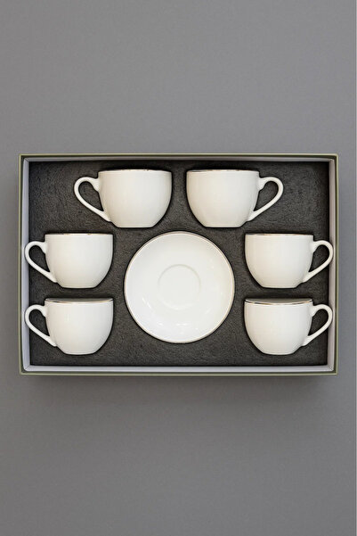 Urbanza طقم فناجين شاي وقهوة من السيراميك الأبيض مكون من 6 قطع مع صحن
