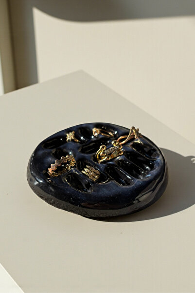 YUUGI CERAMIC Ceramic Black Jewelry Handmade Ring & Earring Organizer – Modern Tabletop Jewelry Display – Elegant Home Decor