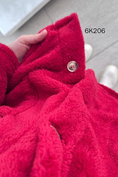 İnce Topuk Polo Yaka Düğmeli Peluş Hırka 6k206