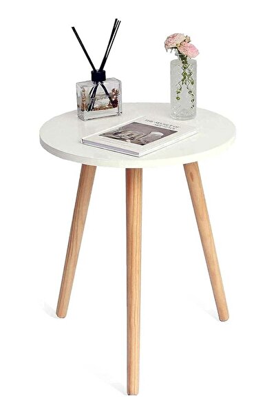 WOODX Round Side Table, Small Modern White - for Living Room/Bedroom/Office