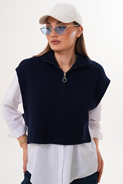 ŞİMAL Women's Open Side Zipper Detailed Sweater 255163 -