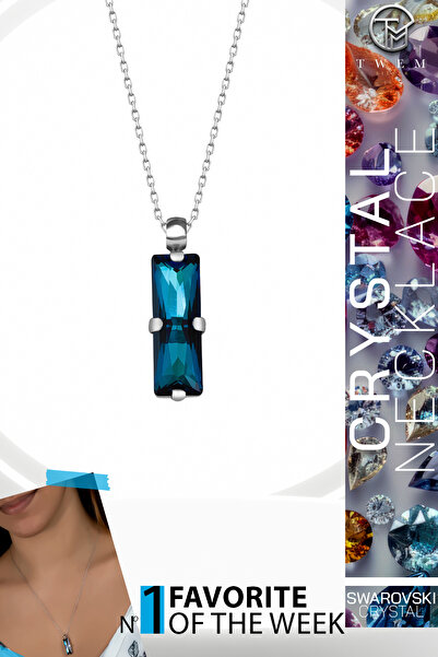 Twem Silver قلادة باجيت باللون الأزرق الداكن مرصعة بأحجار كريستال زركونيا سواروسكي |   اللون الأزرق العميق والتناقض الأنيق