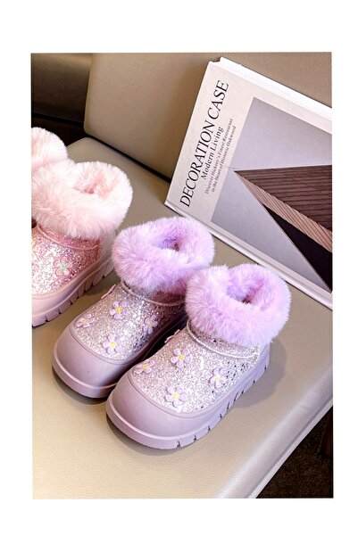 eladamoda Lila İçi Polarli minik papatya detaylı simli kız çocuk kar botu (ithal)