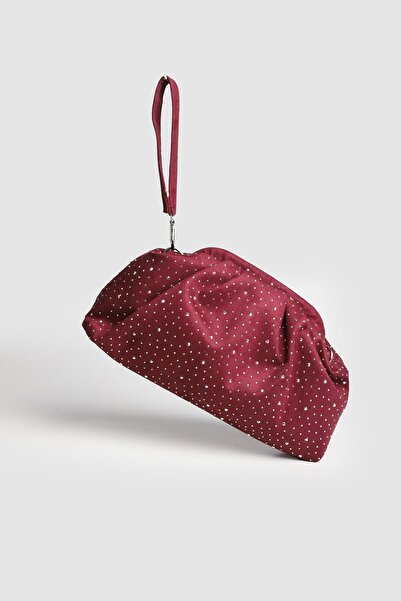 La La'Graccio Paris La'Graccio Paris Kadın Sofya Kadife Taşlı Portföy- Askılı Çanta Taşlı Bordo Süet