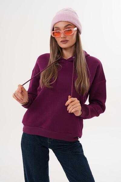 ŞİMAL Women's Back Printed Hooded Three Thread Sweatshirt 255389 -