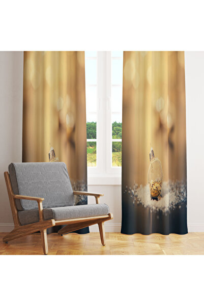 LadiesHome Gold Simli Cam Top Kış Bokeh 140x260 Tek Kanat Fon Perde