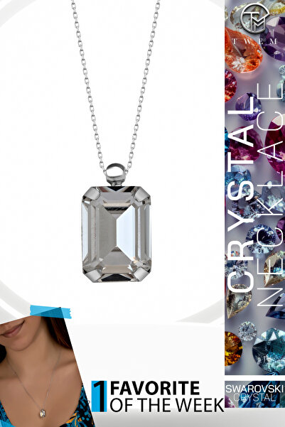 Twem Silver قلادة من حجر الزركونيا الكريستالي من سواروفسكي على شكل مثمن |   ق...