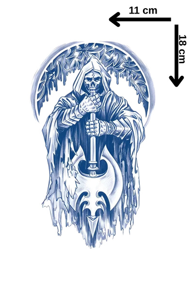 Barly 30 Gün / 1 Ay Kalıcı Kuru Kafa Figürlü 12 Saat Sonra Kararan Geçici Dövme Tattoo